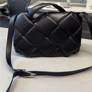 Bottega Veneta Black Intrecciato Quilted Top Handle Crossbody Bag